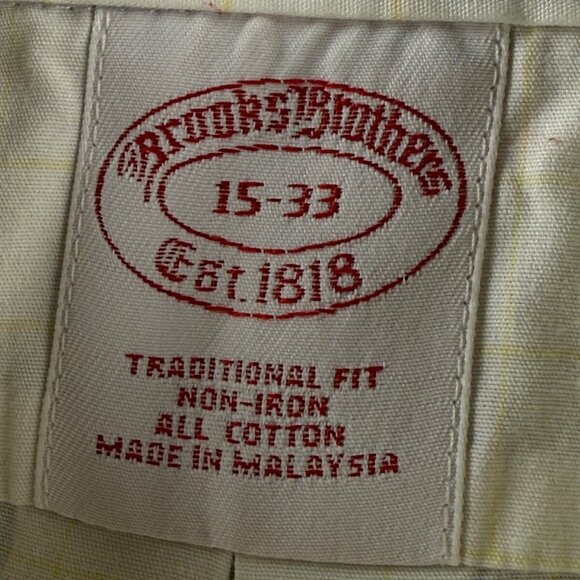 Brooks Brothers Cotton Yellow Traditional Non-Iron Check 15 33 Shirt Men Adult - Picture 10 of 16